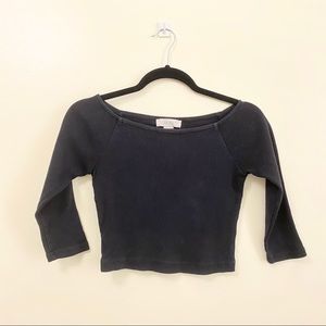 Rubbed Boatneck Cropped 3/4 Sleeve Top US S